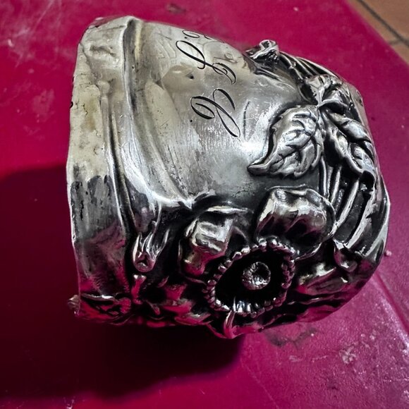 Art Nouveau Cuff Bracelet Floral Solid Sterling Silver 925 Antique Large - Picture 14 of 14